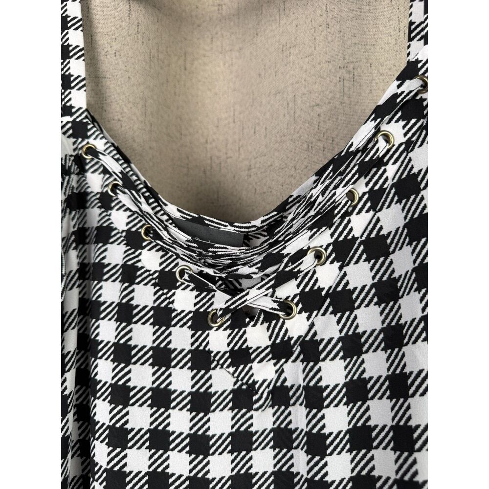 Bold Elements Womens Houndstooth Lace Up Ruffle Strap Tank Size XL Black - Picture 4 of 6